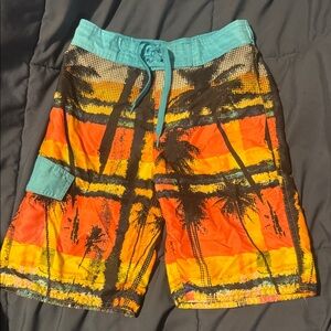 Tropical Vibes Boys Swim Shorts - Orange and Teal